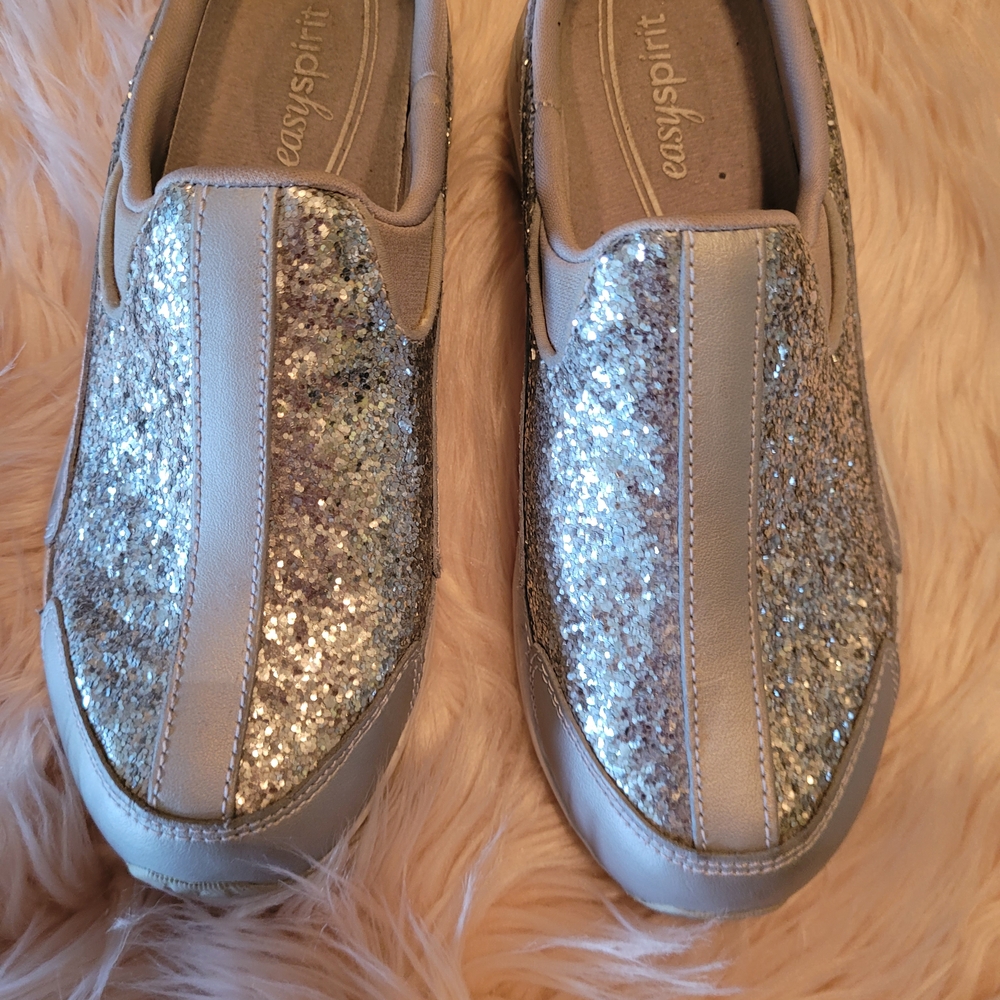 Easy Spirit Silver Glitter Slip-Ons
